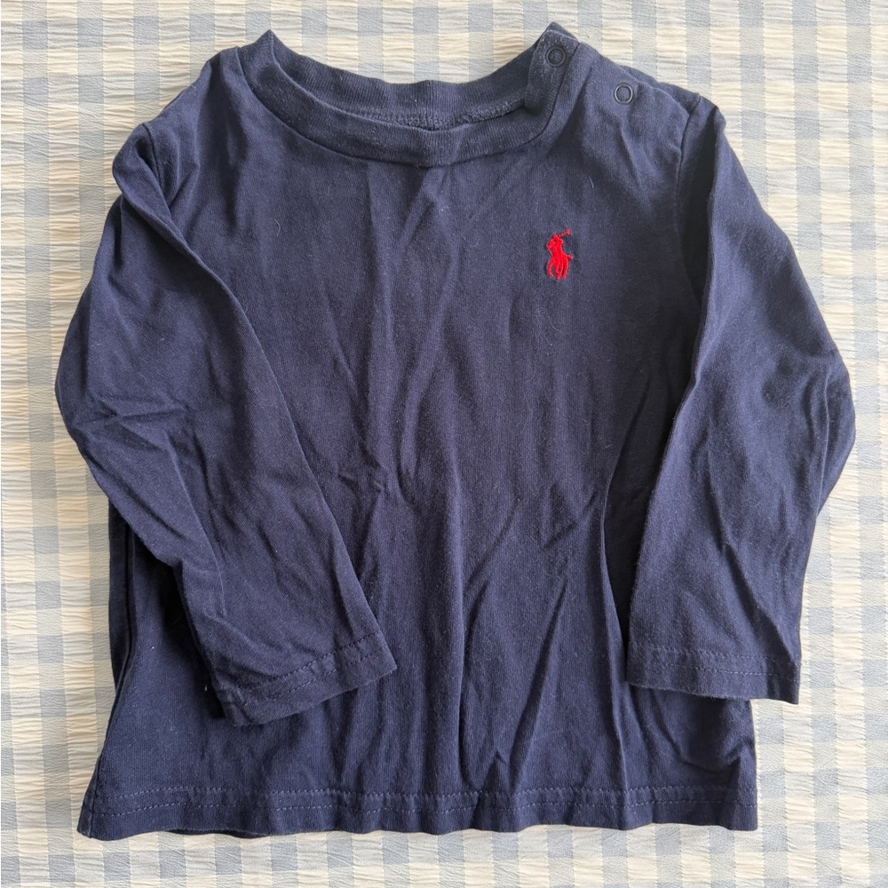 Ralph Lauren Navy Long Sleeve Kids Shirt, 9M
